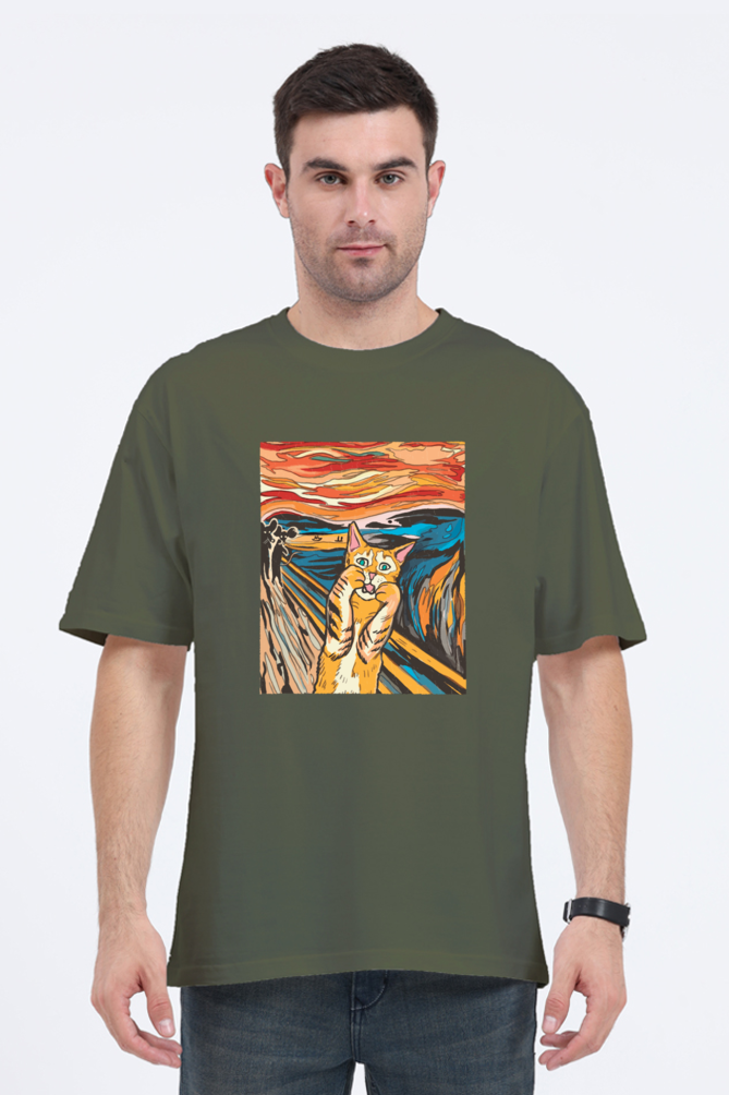 Scared Cat Art Oversized T-Shirt