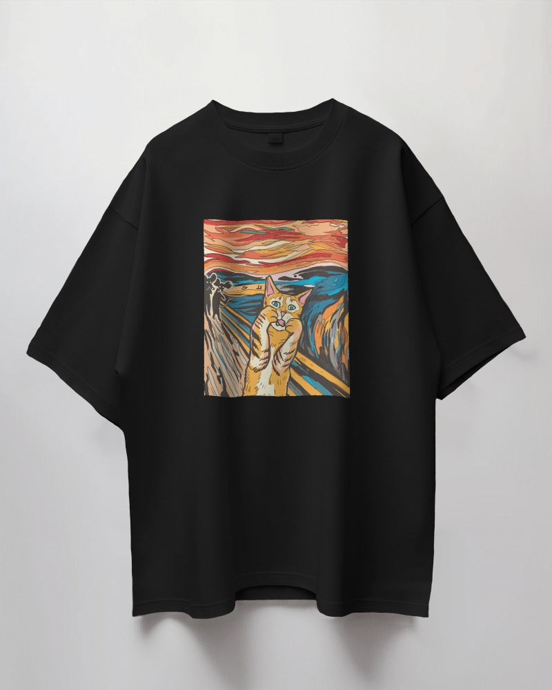 Scared Cat Art Oversized T-Shirt