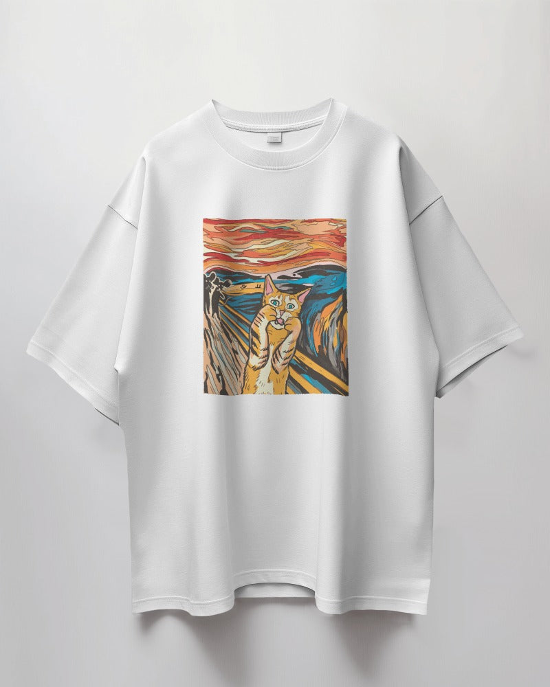 Scared Cat Art Oversized T-Shirt