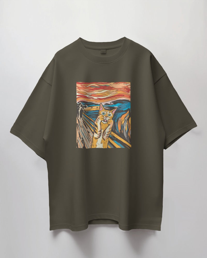 Scared Cat Art Oversized T-Shirt